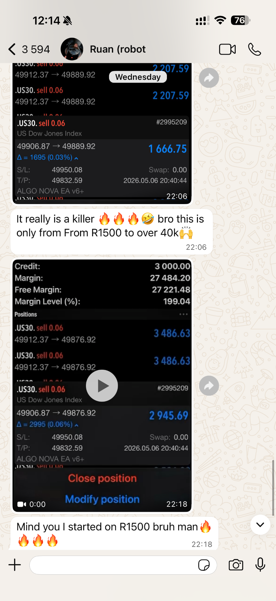 Trading result — R1 500 → R40 000+